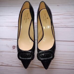 Kate Spade Simon Black Leather Kitten Heel Sz 7 B